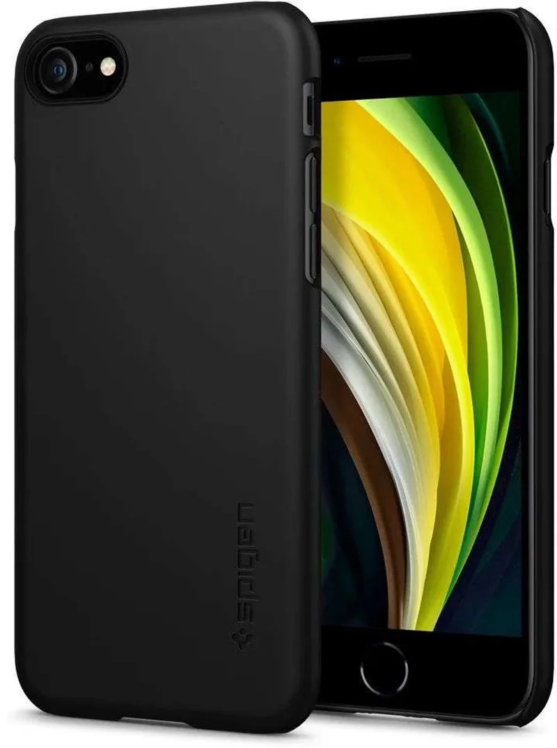 Geschikt voor Spigen Hoesje Apple iPhone SE (2020) - Thin Fit Case de Spigen en Noir – photo produit