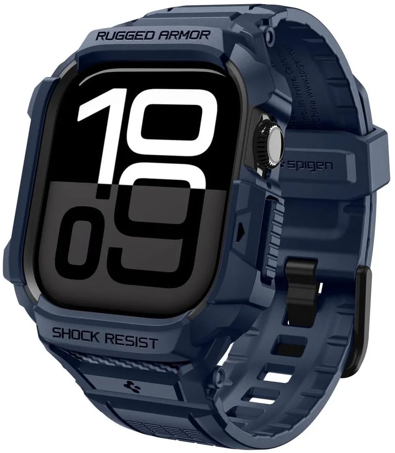 Hoesje en Bandje Geschikt voor Apple Watch 11/10 42MM - Rugged Armor Pro 2 Case + Band by Spigen in Blue – product photo