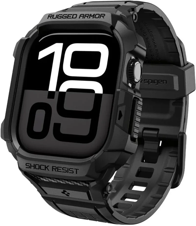 Hoesje en Bandje Geschikt voor Apple Watch 11/10 46MM - Rugged Armor Pro 2 Case + Band by Spigen in Black – product photo