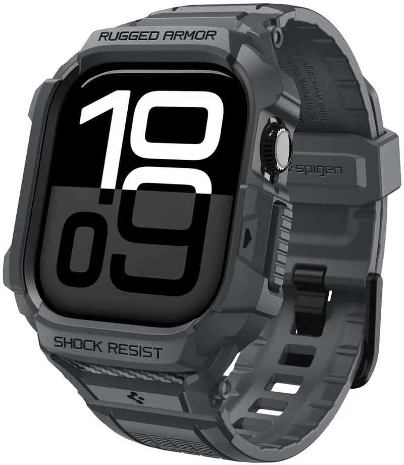 Hoesje en Bandje Geschikt voor Apple Watch 11/10 46MM - Rugged Armor Pro 2 Case + Band by Spigen in Grey – product photo