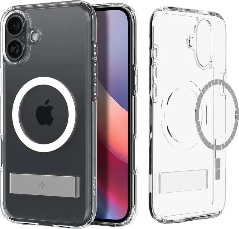 Hoesje Geschikt voor Apple iPhone 16 Plus | Slim Armor Essential S MagFit | Compatibel met MagSafe | Back Cover met Uitklapbare Standaard de Spigen en Transparent – photo produit