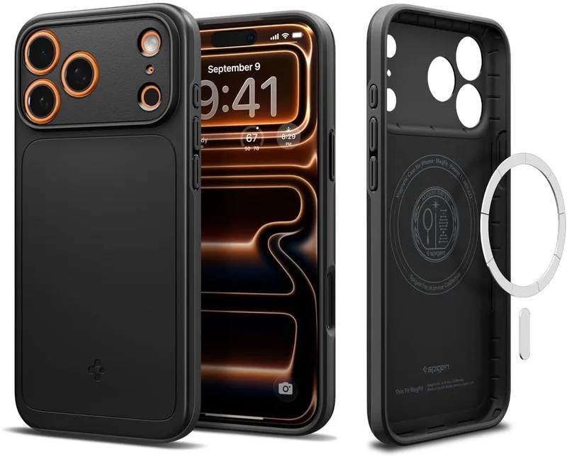 Hoesje Geschikt voor Apple iPhone 17 Pro Max - Thin Fit MagFit Case - Back Cover Compatibel met MagSafe / Qi2 by Spigen in Black – product photo
