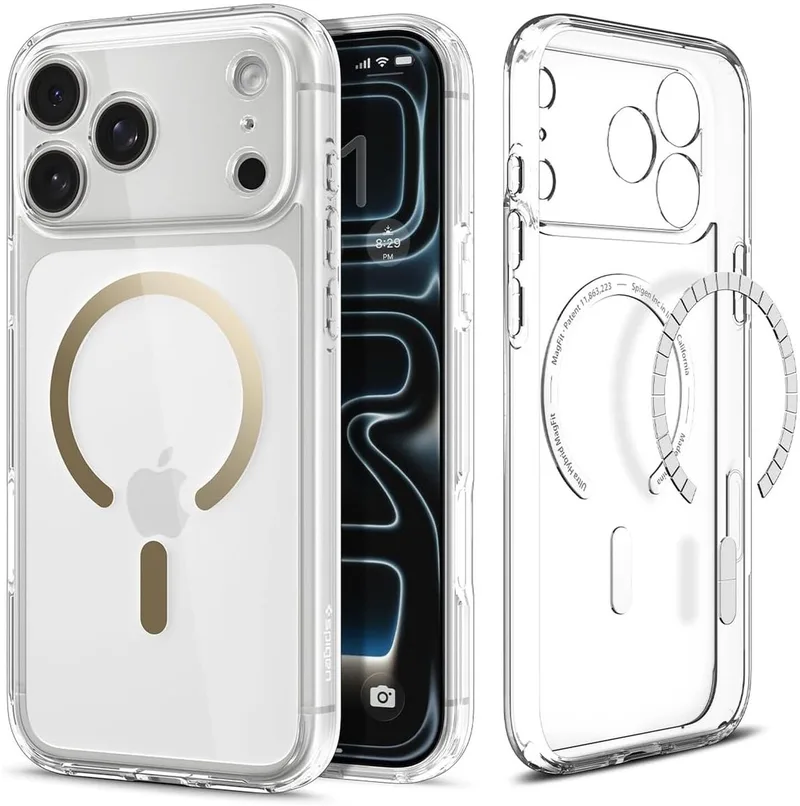 Hoesje Geschikt voor Apple iPhone 17 Pro Max - Ultra Hybrid MagFit Case - Compatibel met MagSafe / Qi2 - Back Cover Transparant fra Spigen i Guld – produktbillede