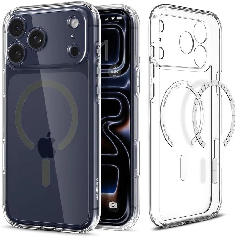 Hoesje Geschikt voor Apple iPhone 17 Pro Max - Ultra Hybrid MagFit Case - Compatibel met MagSafe / Qi2 - Back Cover Transparant fra Spigen i Grå – produktbillede