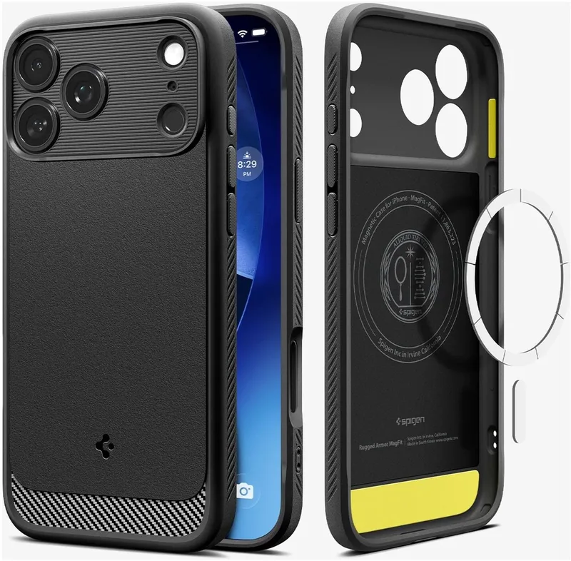 Hoesje Geschikt voor Apple iPhone 17 Pro - Rugged Armor MagFit - Back Cover Compatibel met MagSafe / Qi2 - Air Cushion - Case by Spigen in Black – product photo