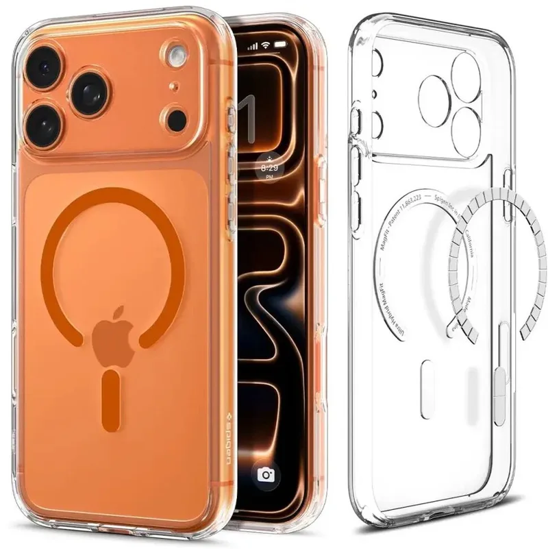 Hoesje Geschikt voor Apple iPhone 17 Pro - Ultra Hybrid MagFit Case - Compatibel met MagSafe / Qi2 - Back Cover Transparant by Spigen in Orange – product photo