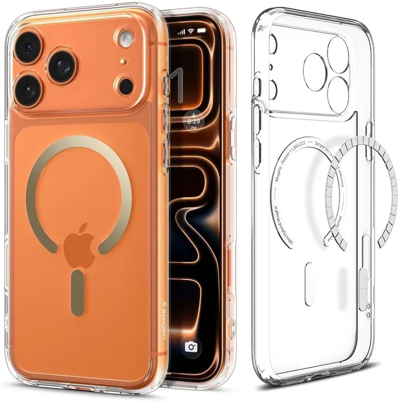 Hoesje Geschikt voor Apple iPhone 17 Pro - Ultra Hybrid MagFit Case - Compatibel met MagSafe / Qi2 - Back Cover Transparant by Spigen in Gold – product photo