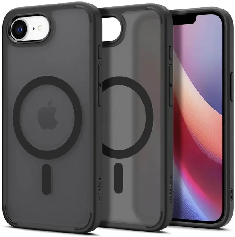 Hoesje Geschikt voor Apple iPhone 17e / 16e | Crystal Hybrid MagFit | Compatibel met MagSafe / Qi2 | Back Cover met Magneet | Frosted fra Spigen i Sort – produktbillede