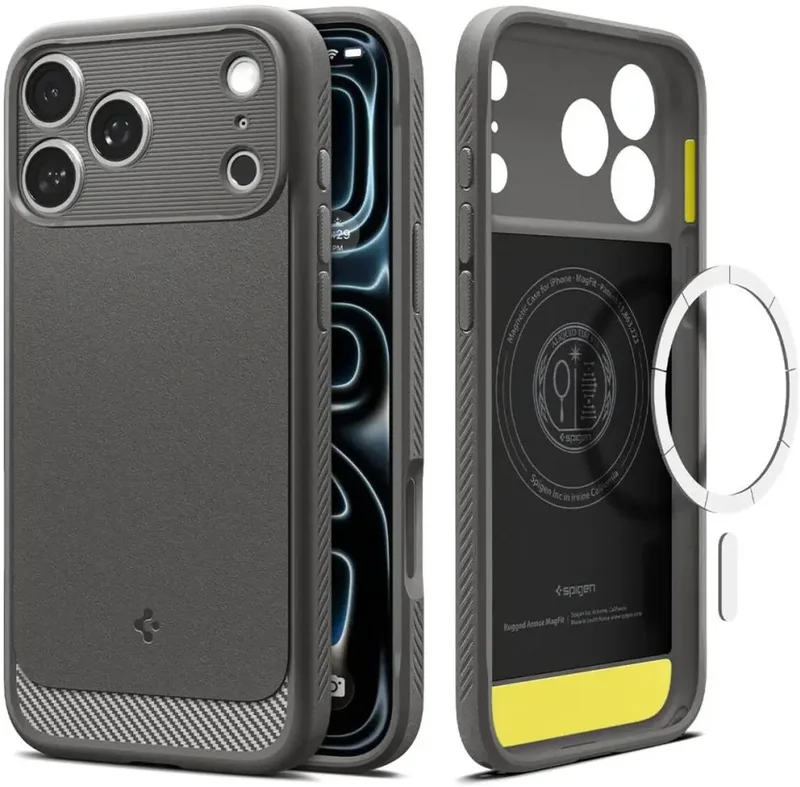 Hoesje Geschikt voor Apple iPhone 18 Pro / 17 Pro - Rugged Armor MagFit - Back Cover Compatibel met MagSafe / Qi2 - Air Cushion - Case Matte by Spigen in Grey – product photo