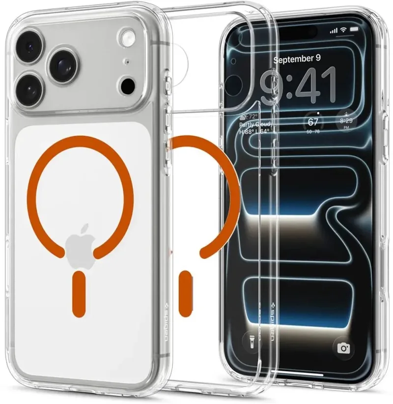 Hoesje Geschikt voor Apple iPhone 18 Pro / 17 Pro - Ultra Hybrid MagFit Case - Compatibel met MagSafe / Qi2 - Back Cover Transparant by Spigen in Orange – product photo