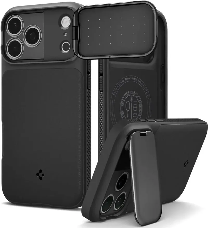 Hoesje Geschikt voor Apple iPhone 18 Pro / iPhone 17 Pro - Optik Armor MagFit Case - Compatibel met MagSafe / Qi2 - Back Cover met Camera Slider von Spigen in Schwarz – Produktfoto