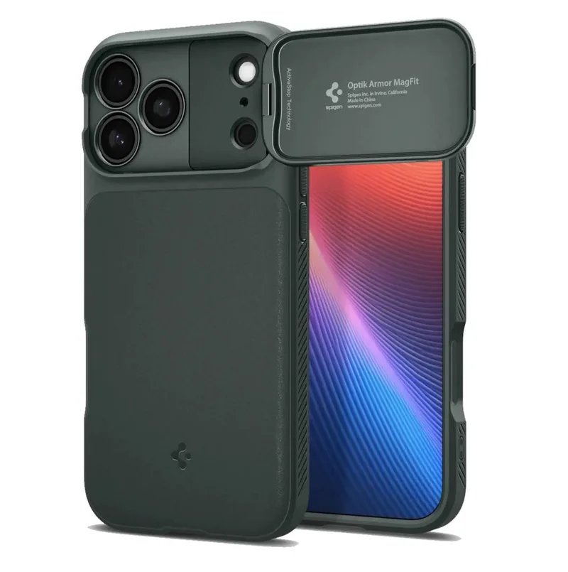 Hoesje Geschikt voor Apple iPhone 18 Pro Max / 17 Pro Max - Optik Armor MagFit Case - Compatibel met MagSafe / Qi2 - Back Cover met Camera Slider van Spigen in Groen – productfoto