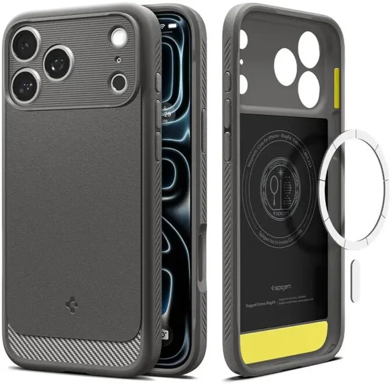 Hoesje Geschikt voor Apple iPhone 18 Pro Max / 17 Pro Max - Rugged Armor MagFit - Compatibel met MagSafe / Qi2 - Air Cushion - Case van Spigen in Grijs – productfoto
