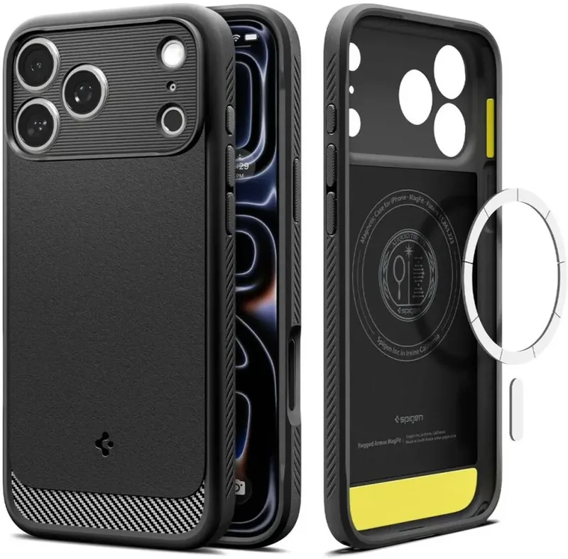 Hoesje Geschikt voor Apple iPhone 18 Pro Max / 17 Pro Max - Rugged Armor MagFit - Back Cover Compatibel met MagSafe / Qi2 - Air Cushion - Case van Spigen in Zwart – productfoto