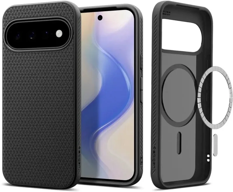 Hoesje Geschikt voor Google Pixel 11 - Liquid Air MagFit - Compatibel met MagSafe - Back Cover Flexibel TPU von Spigen in Schwarz – Produktfoto