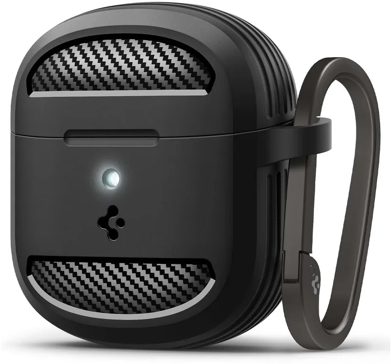 Hoesje Geschikt voor Google Pixel Buds 2a - Rugged Armor Case - Karabijnhaak - Matte fra Spigen i Sort – produktbillede