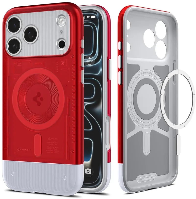 Hoesje Geschikt voor iPhone 17 Pro - Classic C1 MagFit Case - Compatibel met MagSafe - Retro Back Cover från Spigen i Röd – produktbild