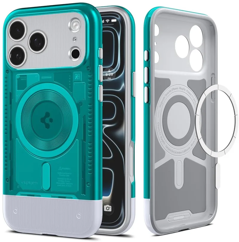 Hoesje Geschikt voor iPhone 17 Pro - Classic C1 MagFit Case - Compatibel met MagSafe - Retro Back Cover de Spigen en Bleu – photo produit