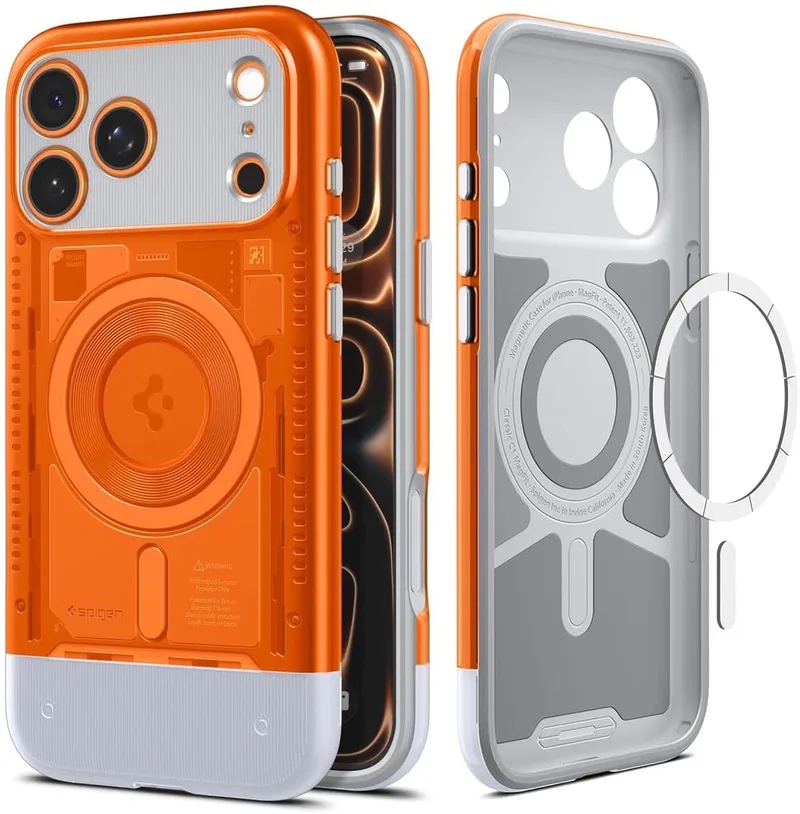 Hoesje Geschikt voor iPhone 17 Pro - Classic C1 MagFit Case - Compatibel met MagSafe - Retro Back Cover by Spigen in Orange – product photo