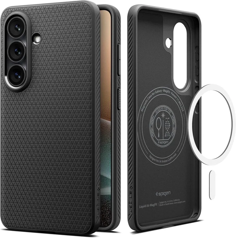 Hoesje Geschikt voor Samsung Galaxy S26 - Liquid Air MagFit - Compatibel met MagSafe - Back Cover Flexibel TPU - Matte by Spigen in Black – product photo
