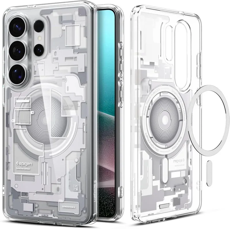 Hoesje Geschikt voor Samsung Galaxy S26 Ultra - Ultra Hybrid MagFit Case - Compatibel met MagSafe / Qi2 - Back Cover Zero One von Spigen in Weiß – Produktfoto
