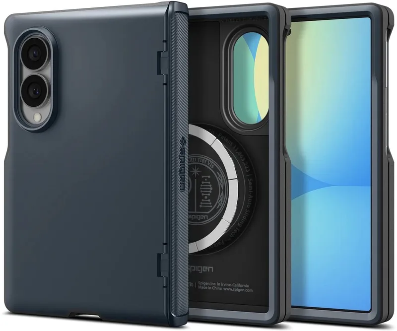 Hoesje Geschikt voor Samsung Galaxy Z Fold 8 - Slim Armor Pro MagFit - Back Cover Compatibel met MagSafe / Qi2- Scharnier Bescherming - Case Metal slate de Spigen en Bleu – photo produit