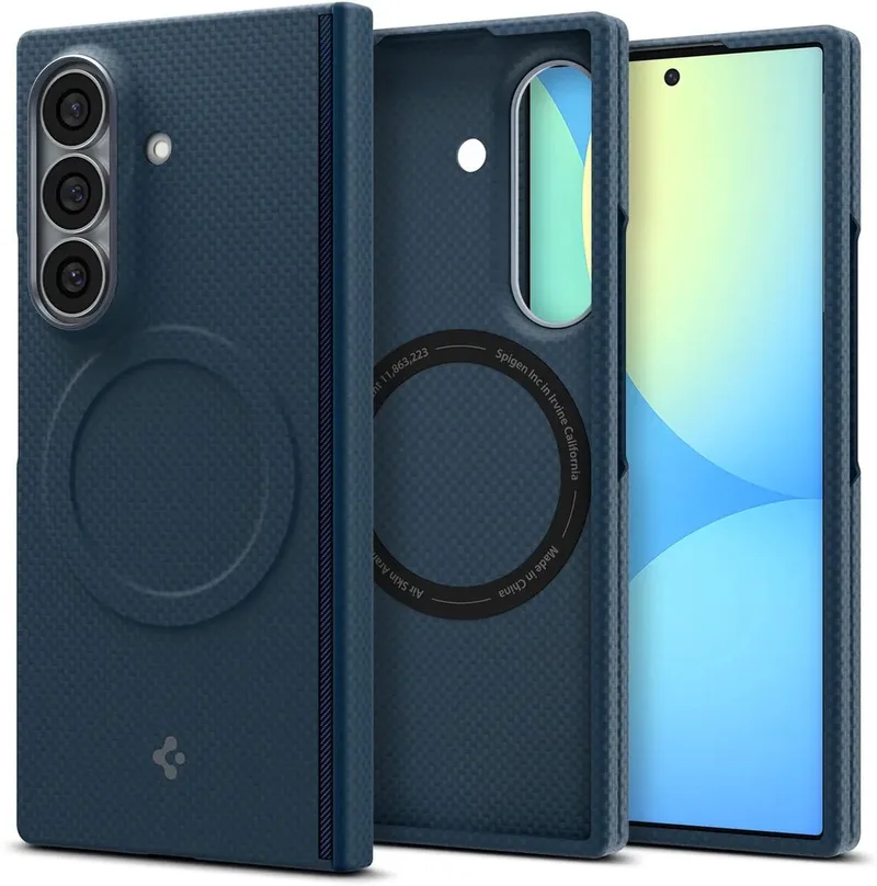 Hoesje Geschikt voor Samsung Galaxy Z Fold 8 Ultra | Spigen Air Skin Aramid | Back Cover | met MagFit | Scharnier Bescherming | Navy de Spigen en Bleu – photo produit