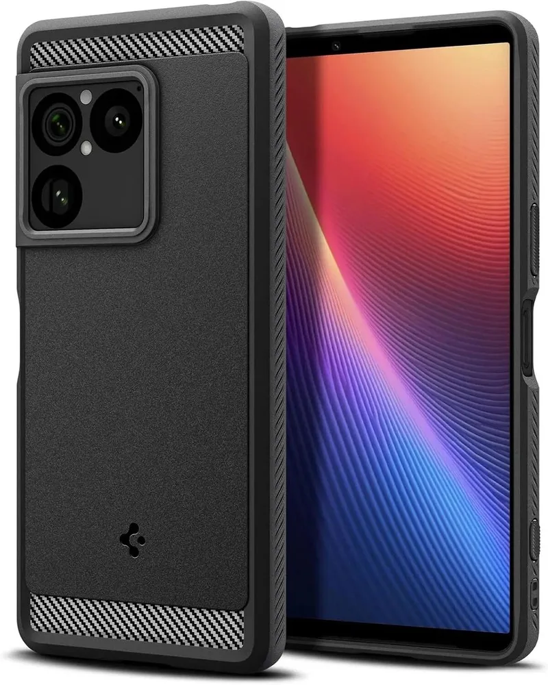 Hoesje Geschikt voor Sony Xperia 1 VIII - Rugged Armor Case - Carbon Back Cover met Air Cushion - Matte by Spigen in Black – product photo