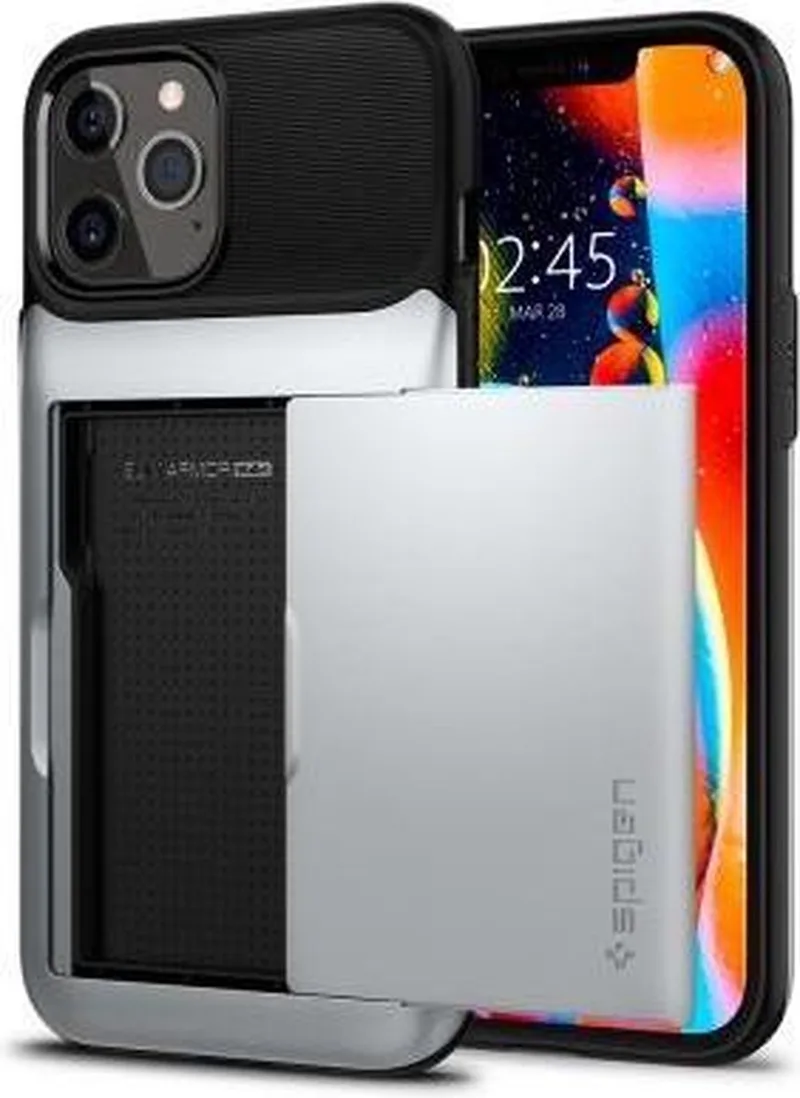 iPhone 6.7in Slim Armor Wallet Satin Silver by Spigen in Black, Silver – product photo