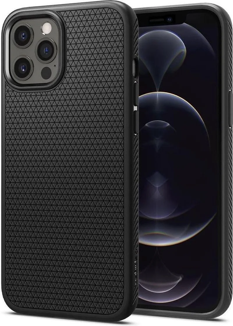 Liquid Air Apple iPhone 12 / 12 Pro Flexibel Hoesje Mat von Spigen in Schwarz – Produktfoto