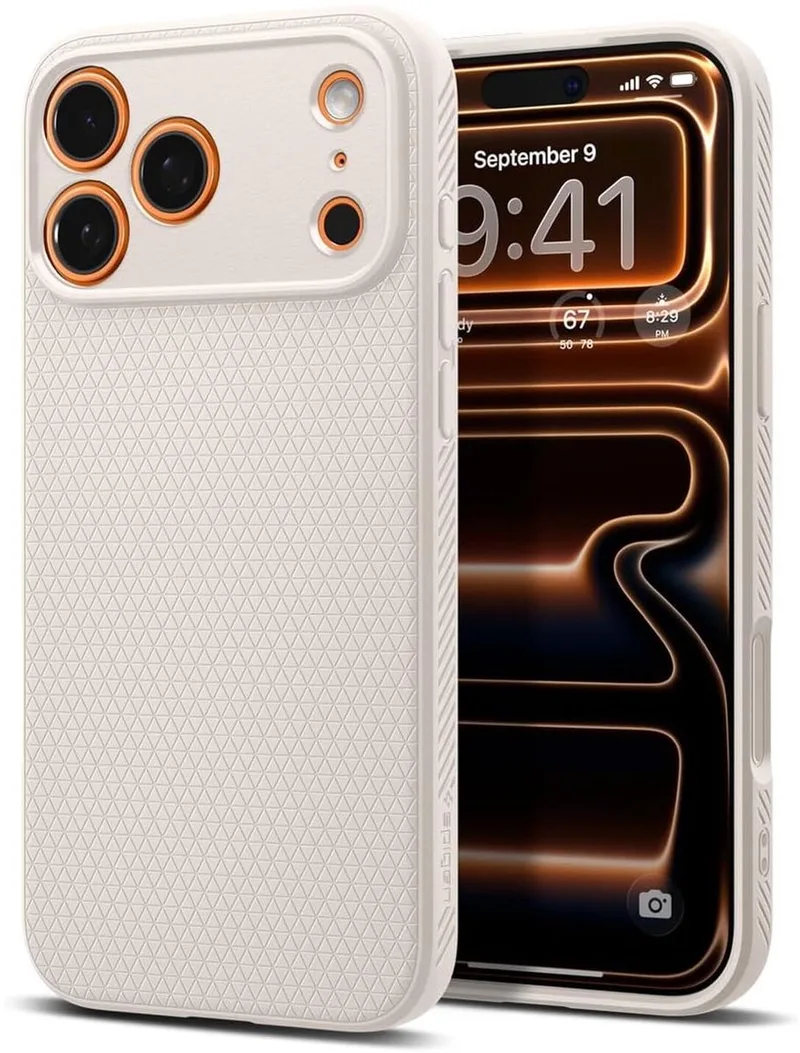 Liquid Air Hoesje Geschikt voor Apple iPhone 17 Pro - Back Cover Flexibel TPU Titanium de Spigen en Beige – photo produit