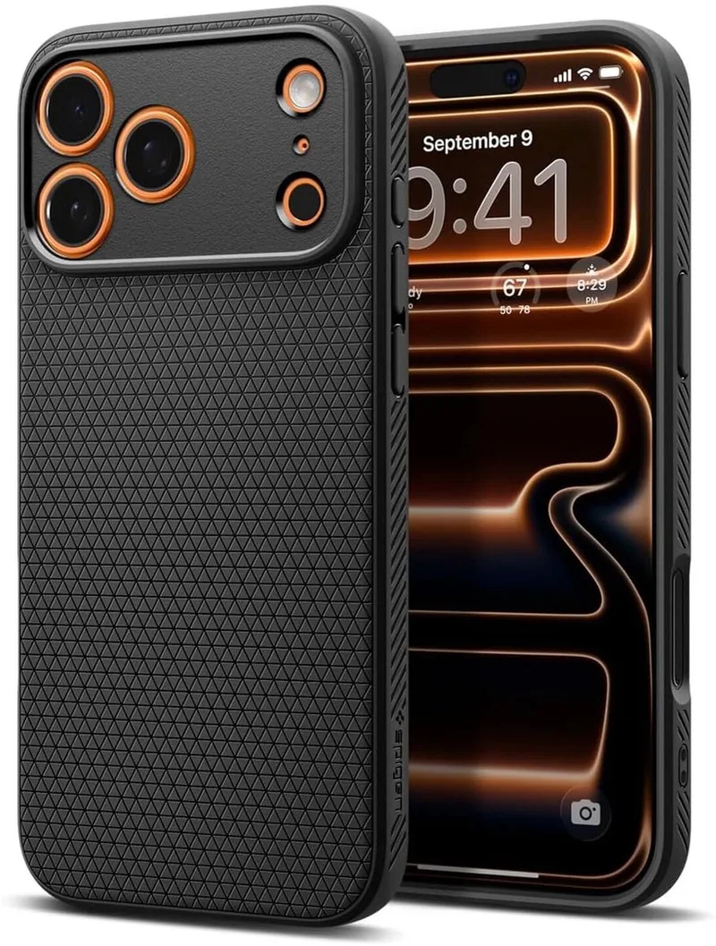 Liquid Air Hoesje Geschikt voor Apple iPhone 17 Pro - Back Cover Flexibel TPU Matte von Spigen in Schwarz – Produktfoto