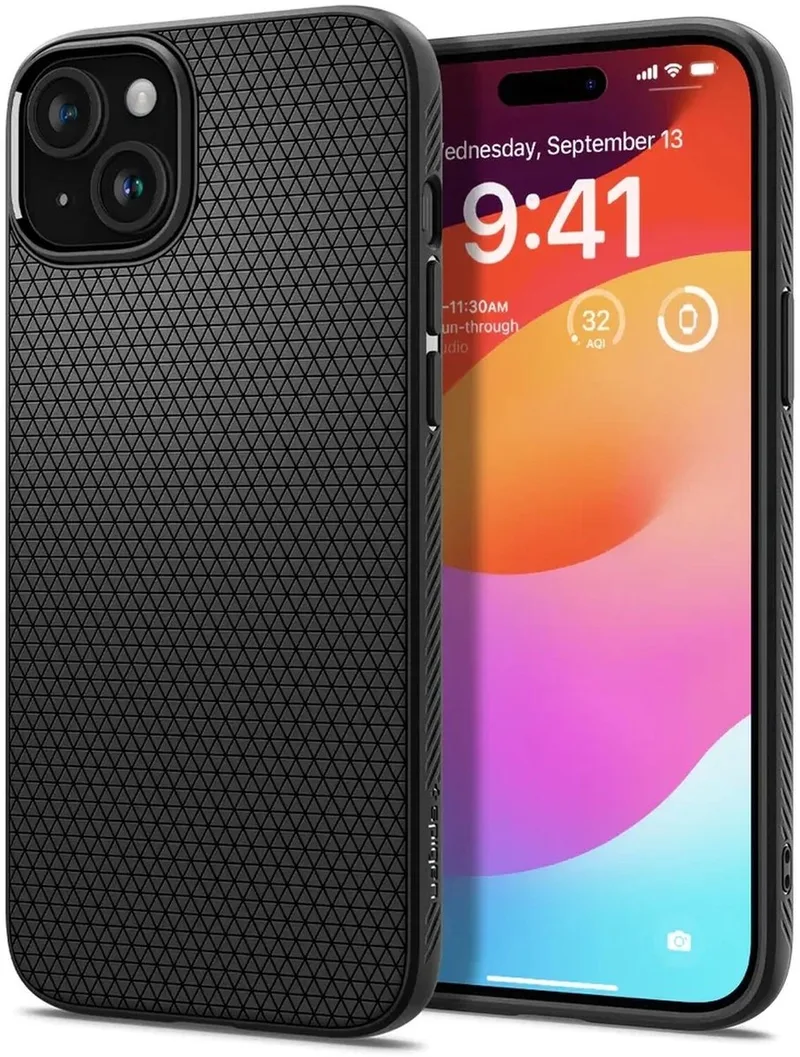 Liquid Air Hoesje voor de Apple iPhone 15 - Back Cover Flexibel TPU Matte van Spigen in Zwart – productfoto