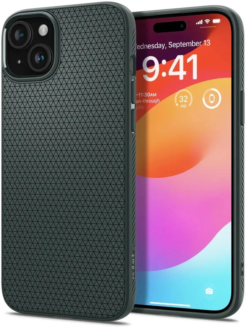 Liquid Air Hoesje voor de Apple iPhone 15 - Back Cover Flexibel TPU van Spigen in Groen – productfoto