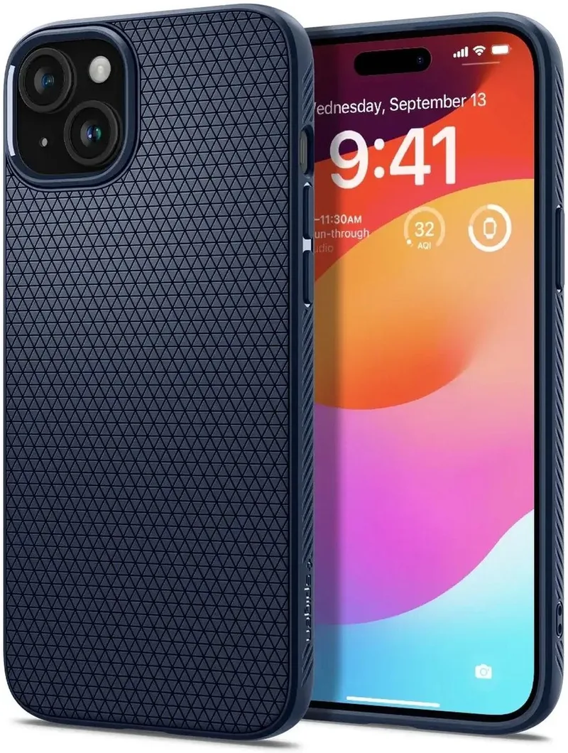 Liquid Air Hoesje voor de Apple iPhone 15 - Back Cover Flexibel TPU van Spigen in Blauw – productfoto
