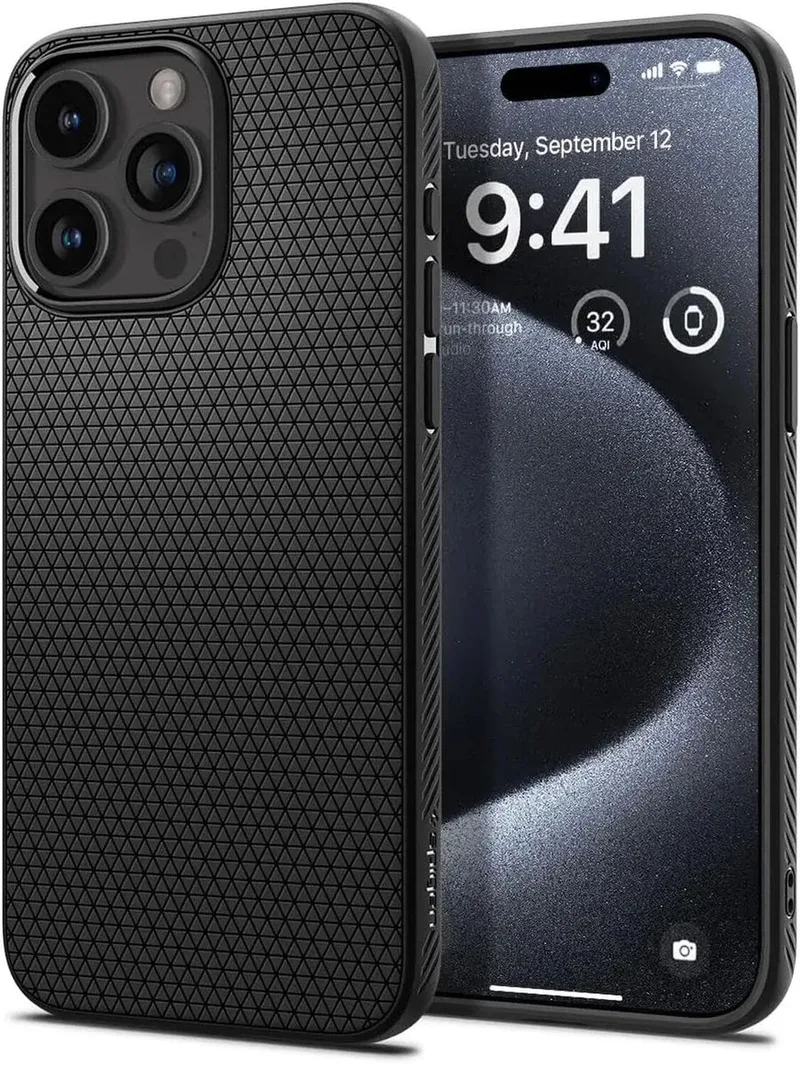 Liquid Air Hoesje voor de Apple iPhone 15 Pro - Back Cover Flexibel TPU Matte by Spigen in Black – product photo