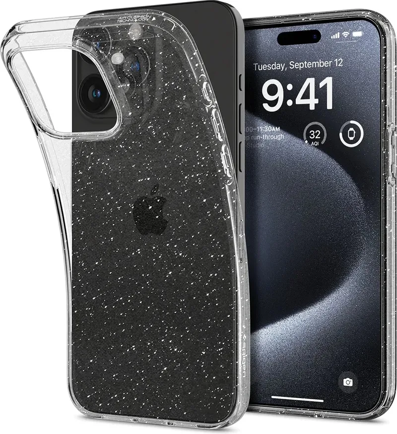 Liquid Crystal Apple iPhone 15 Pro Hoesje Glitter Quartz by Spigen in Transparent – product photo
