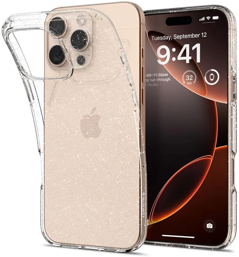 Liquid Crystal Hoesje Geschikt voor Apple iPhone 16 Pro Max - Back Cover TPU Glitter by Spigen in Transparent – product photo