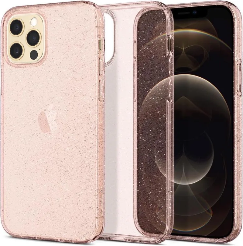 Liquid Crystal iPhone 12 / 12 Pro Hoesje Glitter Rose Quartz van Spigen in Roze – productfoto