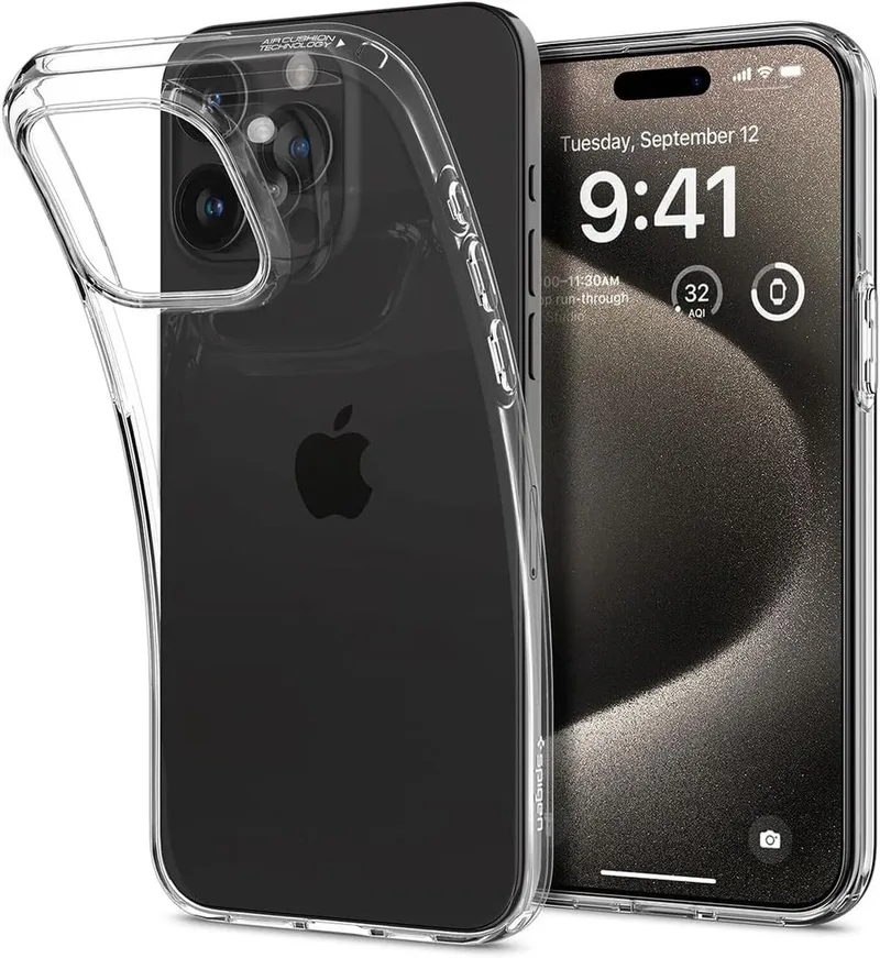 Liquid Crystal iPhone 15 Pro Max Hoesje van Spigen in Transparant – productfoto