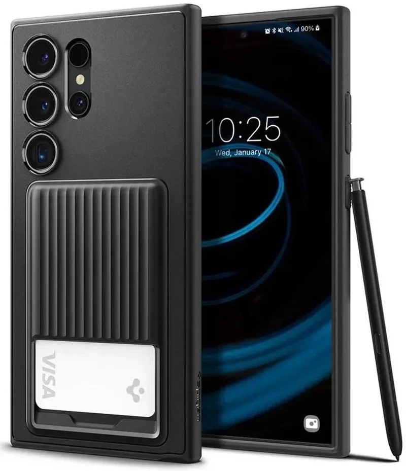 Liquid Slot - Hoesje Geschikt voor Samsung Galaxy S24 Ultra - Back Cover met Pasjeshouder voor 1 Pasje by Spigen in Black – product photo