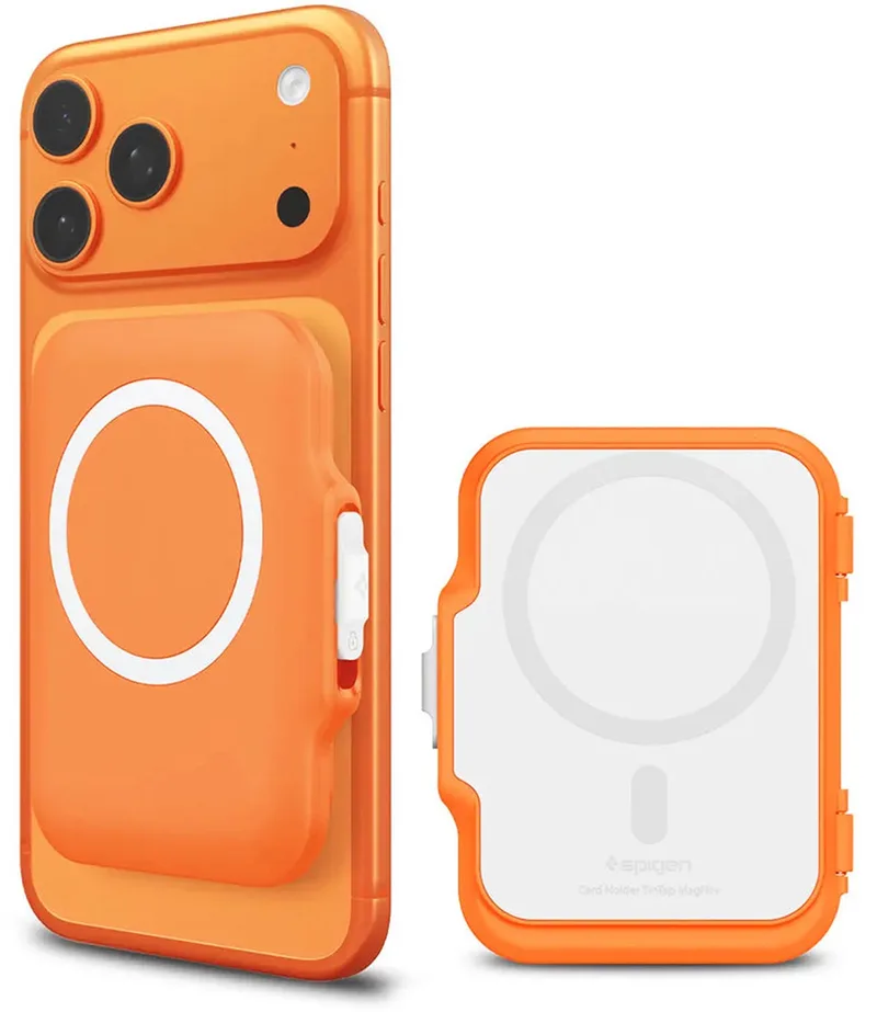 Magnetic Wallet TinTap MagFit+ (AFA11380) - MagSafe, Easy Access, Minimalist Construction - Orange von Spigen in Orange – Produktfoto