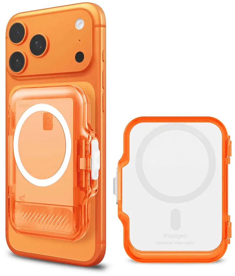 Magnetic Wallet TinTap MagFit+ (AFA11381) - MagSafe, Easy Access, Minimalist Construction - Frost Clear Orange van Spigen in Transparant oranje – productfoto