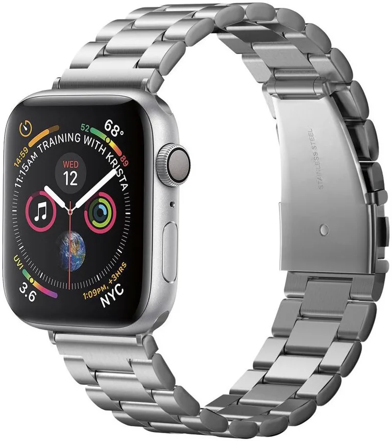 Modern Fit Apple Watch 45MM / 44MM / 42MM Bandje RVS van Spigen in Zilver – productfoto