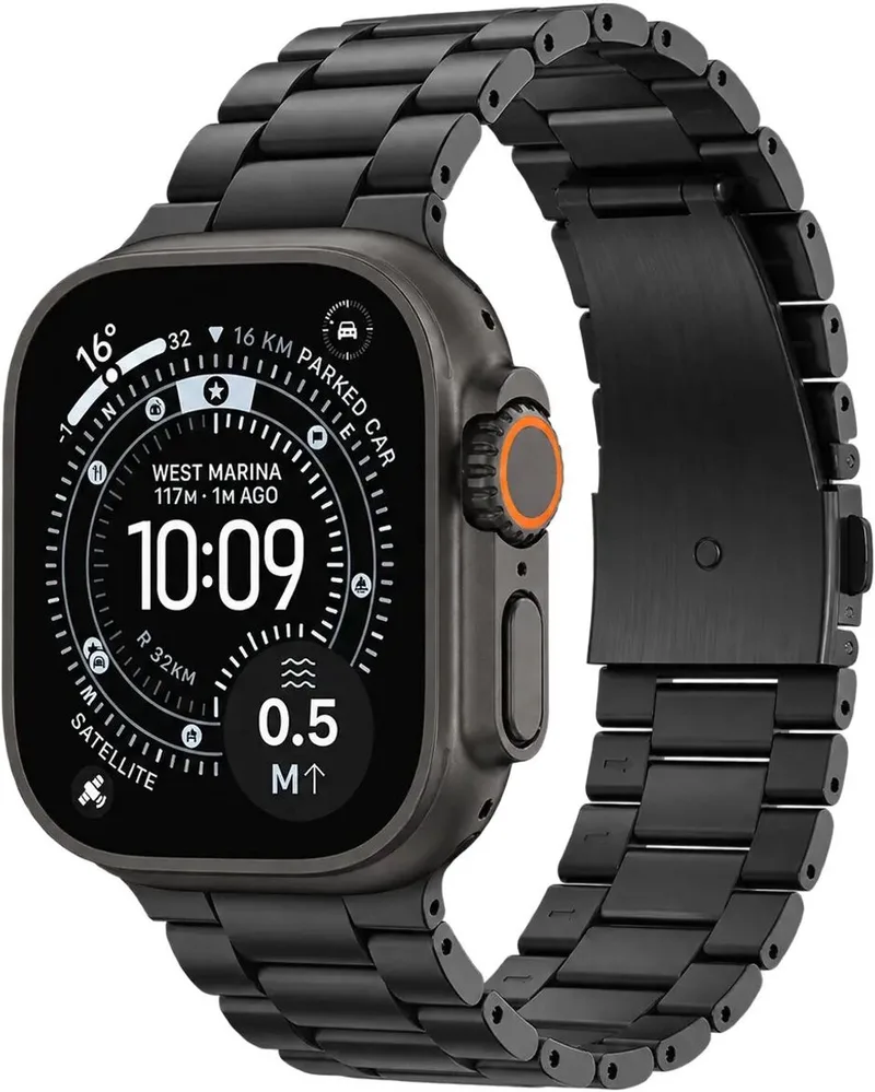 Modern Fit - Geschikt Voor Apple Watch 1-11/SE/Ultra 49/46/45/44MM - Bandje - RVS van Spigen in Zwart – productfoto