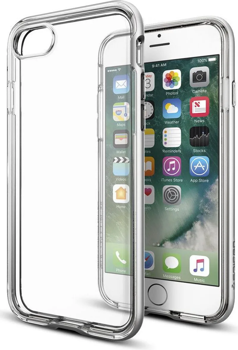 Neo Hybrid Crystal Case iPhone 7 / 8 Satin Silver från Spigen i Transparent – produktbild