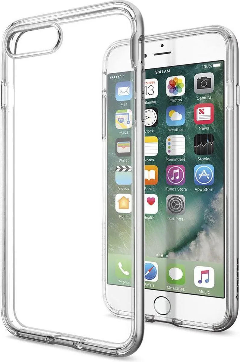 Neo Hybrid Crystal Case iPhone 7 Plus / 8 Plus Satin Silver de Spigen en Transparent – photo produit