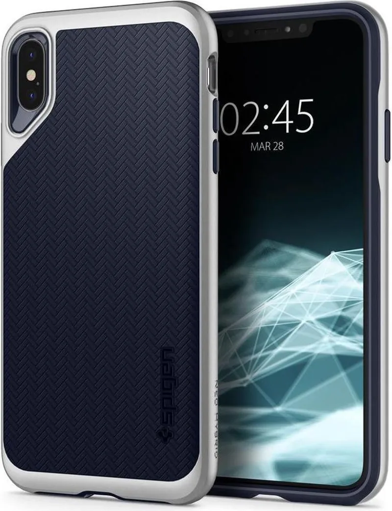 Neo Hybrid Hoesje Apple iPhone XS Max Satin Silver van Spigen in Zilver – productfoto