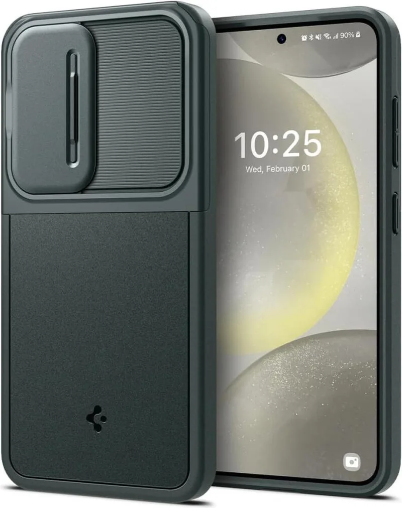 Optik Armor Geschikt voor Samsung Galaxy S24 - Back Cover met Camera Slider van Spigen in Groen – productfoto