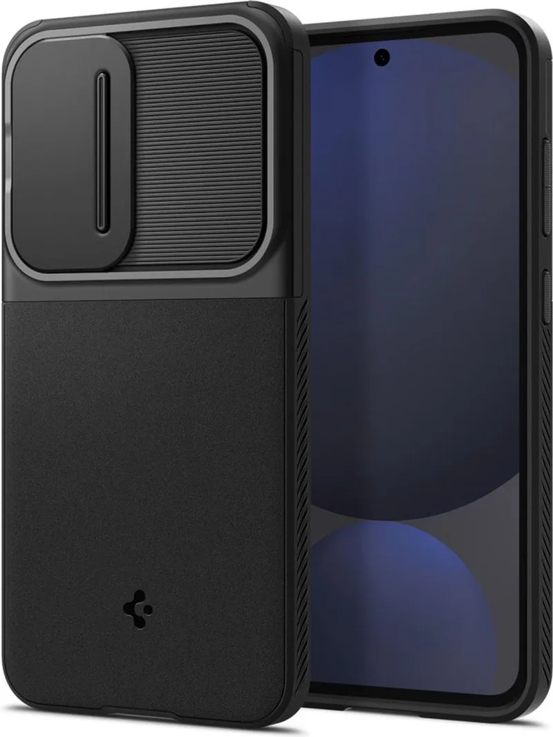 Optik Armor | Hoesje Geschikt voor Samsung Galaxy S24 FE | Back Cover met Camera Slider von Spigen in Schwarz – Produktfoto